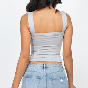 Adjustable Front Ruched With String Square Neck Crop Tops