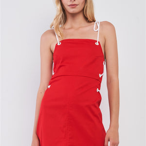 Red Lace-up Straps Sleeveless Square Neck Fitted Mini Dress