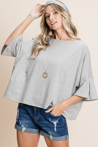 Heather Grey Solid Cotton Casual Top