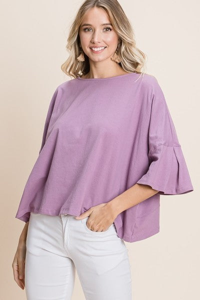 Lavender Solid Cotton Casual Top