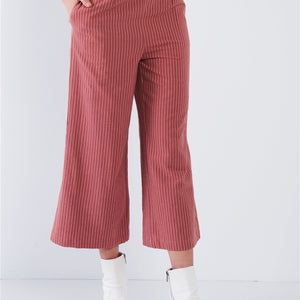 Dusty Rose Pink Cotton Pinstripe Gaucho Pants