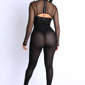 Black Mesh Crop Jumpsuit Set