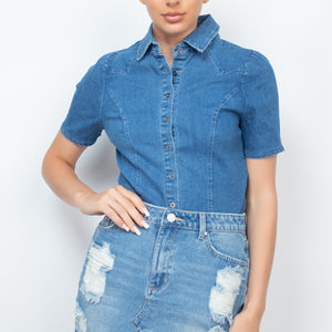 Button-down Collared Denim Top