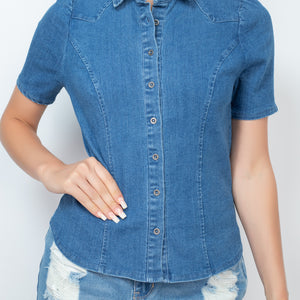 Button-down Collared Denim Top