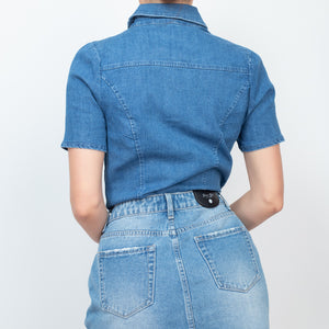 Button-down Collared Denim Top