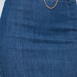 High-rise Belted Chain Denim Skirt