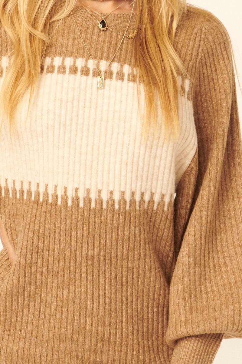 Ribbed Knit Sweater Mini Dress in Camel