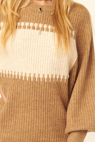 Ribbed Knit Sweater Mini Dress in Camel