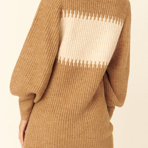 Ribbed Knit Sweater Mini Dress in Camel