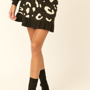 Leopard-print Knit Mini Skirt