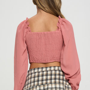 Smocked Long Sleeves Crop Top