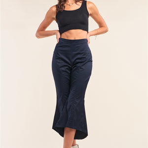 Navy Solid High Waisted Retro Bell Bottom Flare Pants