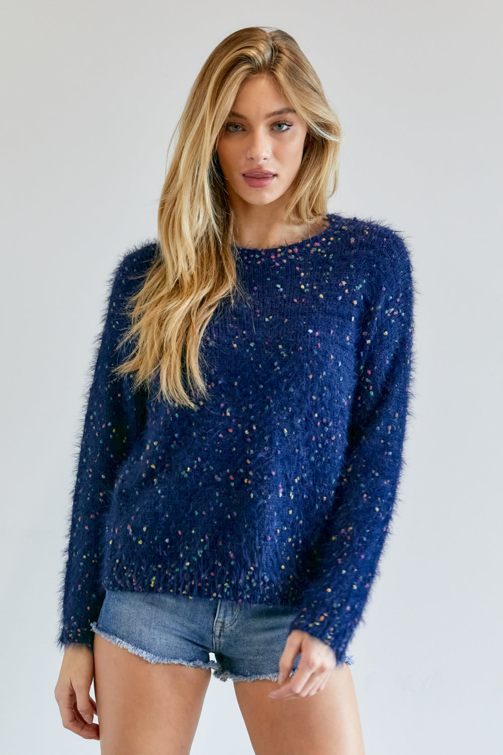 Navy Cute Multi Color Polak Dot Sweater