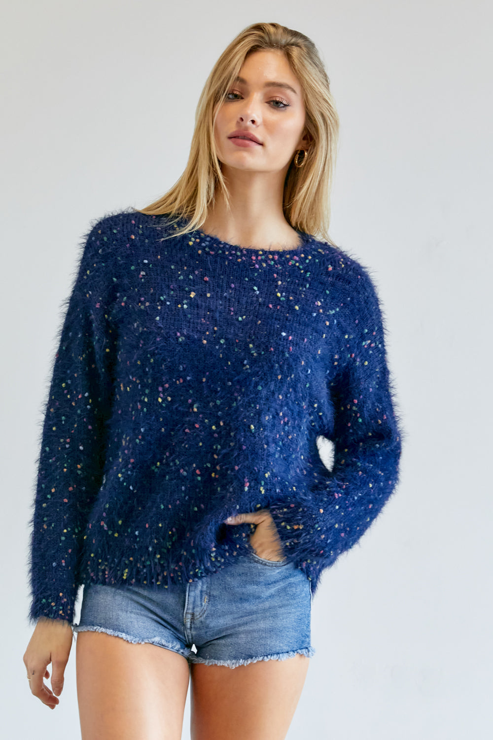 Navy Cute Multi Color Polak Dot Sweater