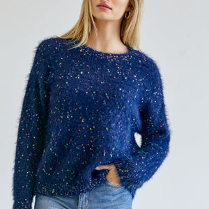 Navy Cute Multi Color Polak Dot Sweater