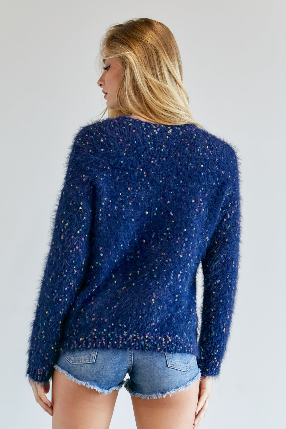 Navy Cute Multi Color Polak Dot Sweater