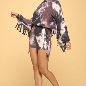 Casual Tie Die Print Top And Shorts Set