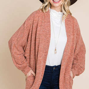 Coral Two Tone Open Front Warm And Cozy Circle Cardigan With Side Pockets