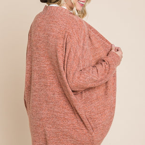 Coral Two Tone Open Front Warm And Cozy Circle Cardigan With Side Pockets