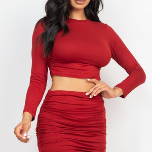 Ruched Side Crop Top & Drawstring Skirt Set