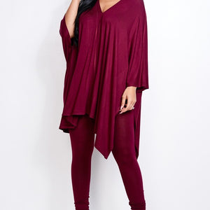 Solid Heavy Rayon Spandex Cape Top And And Leggings 2 Piece Set