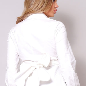 Long Sleeve Crossed Front Back Tie Button Down Cropped Shirt