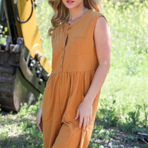 Mustard Cotton Front Button Jumpsuit