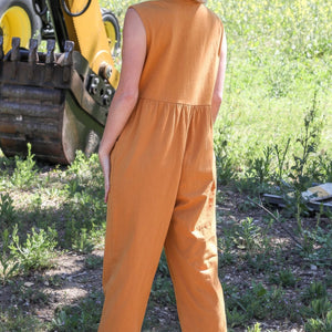 Mustard Cotton Front Button Jumpsuit