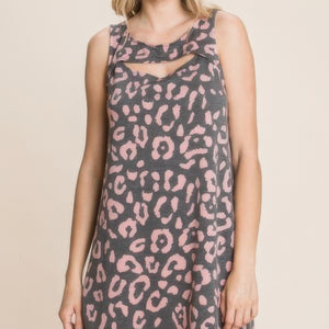 Cute Animal Print Cut Out Neckline Sleeveless Tunic Dress