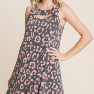 Cute Animal Print Cut Out Neckline Sleeveless Tunic Dress