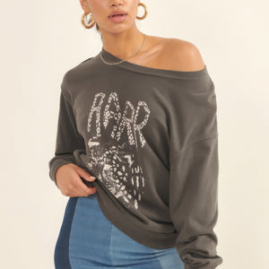 Garment Dyed French Terry Graphic Sweatshirt in Charcoal