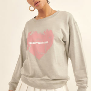 Vintage-style Heart Graphic Print French Terry Knit Sweatshirt