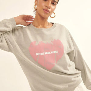 Vintage-style Heart Graphic Print French Terry Knit Sweatshirt