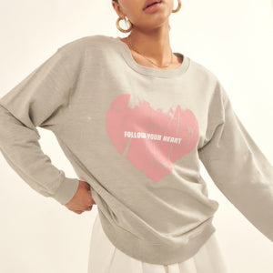 Vintage-style Heart Graphic Print French Terry Knit Sweatshirt