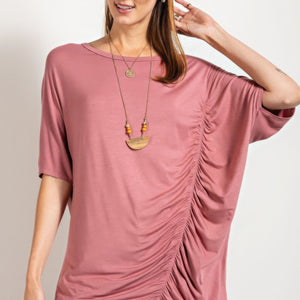 Mauve Loose Fit And Ruched Detailing Top