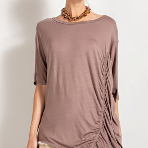 Mocha Loose Fit And Ruched Detailing Top