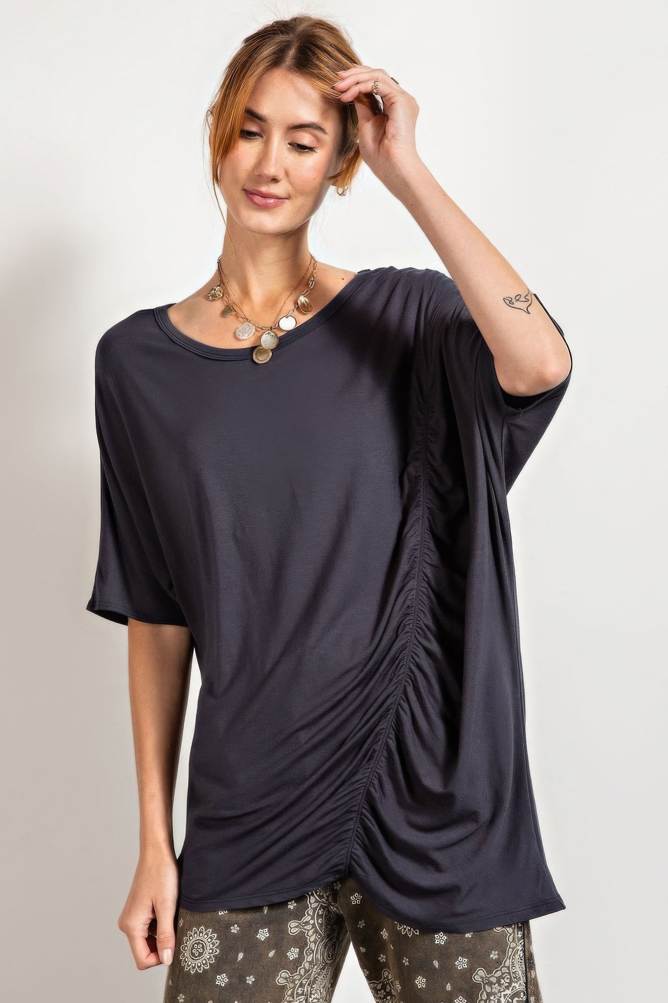 Smoke Loose Fit And Ruched Detailing Top