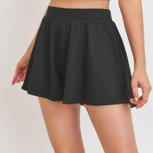 Black Flounce Shorts Micro Waffle