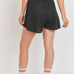 Black Flounce Shorts Micro Waffle