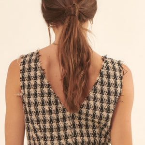 V Neckline Plaid Woven Vest