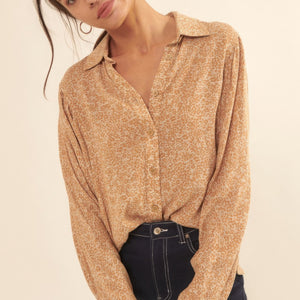 Collared Neckline Floral-print Shirt