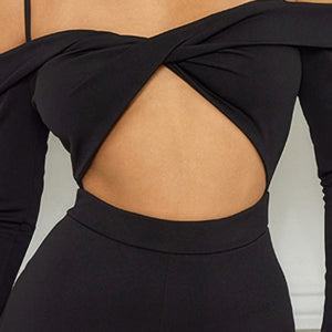 Women Open Shoulder Cutout Detail Jumpsuit in Black