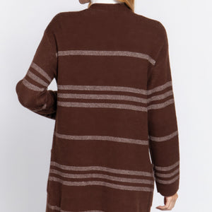 Brown/Cream Dolman Slv Stripe Open Sweater Cardigan