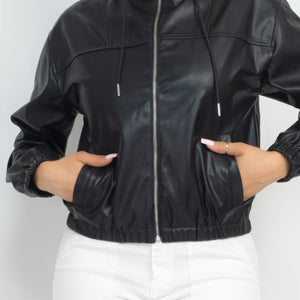 Faux Leather Hoodie Jacket