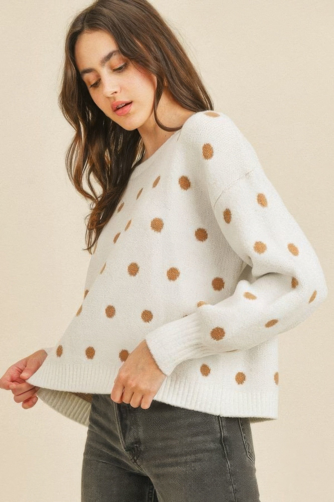 Ivory Multi Polka Dots Long Sleeve Top