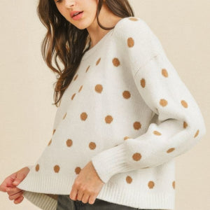 Ivory Multi Polka Dots Long Sleeve Top