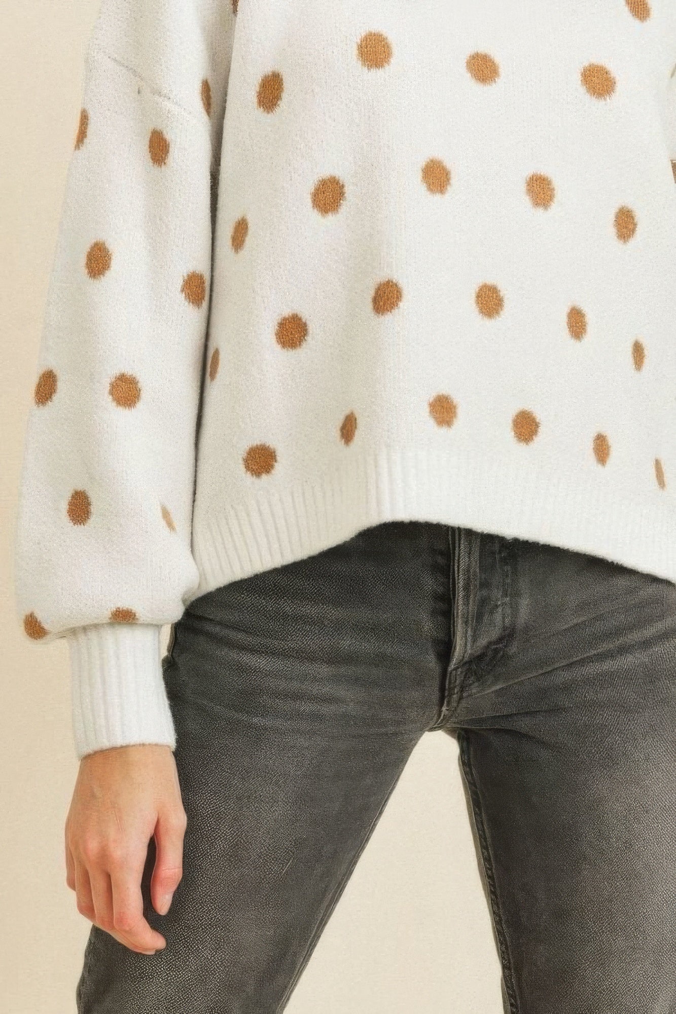 Ivory Multi Polka Dots Long Sleeve Top