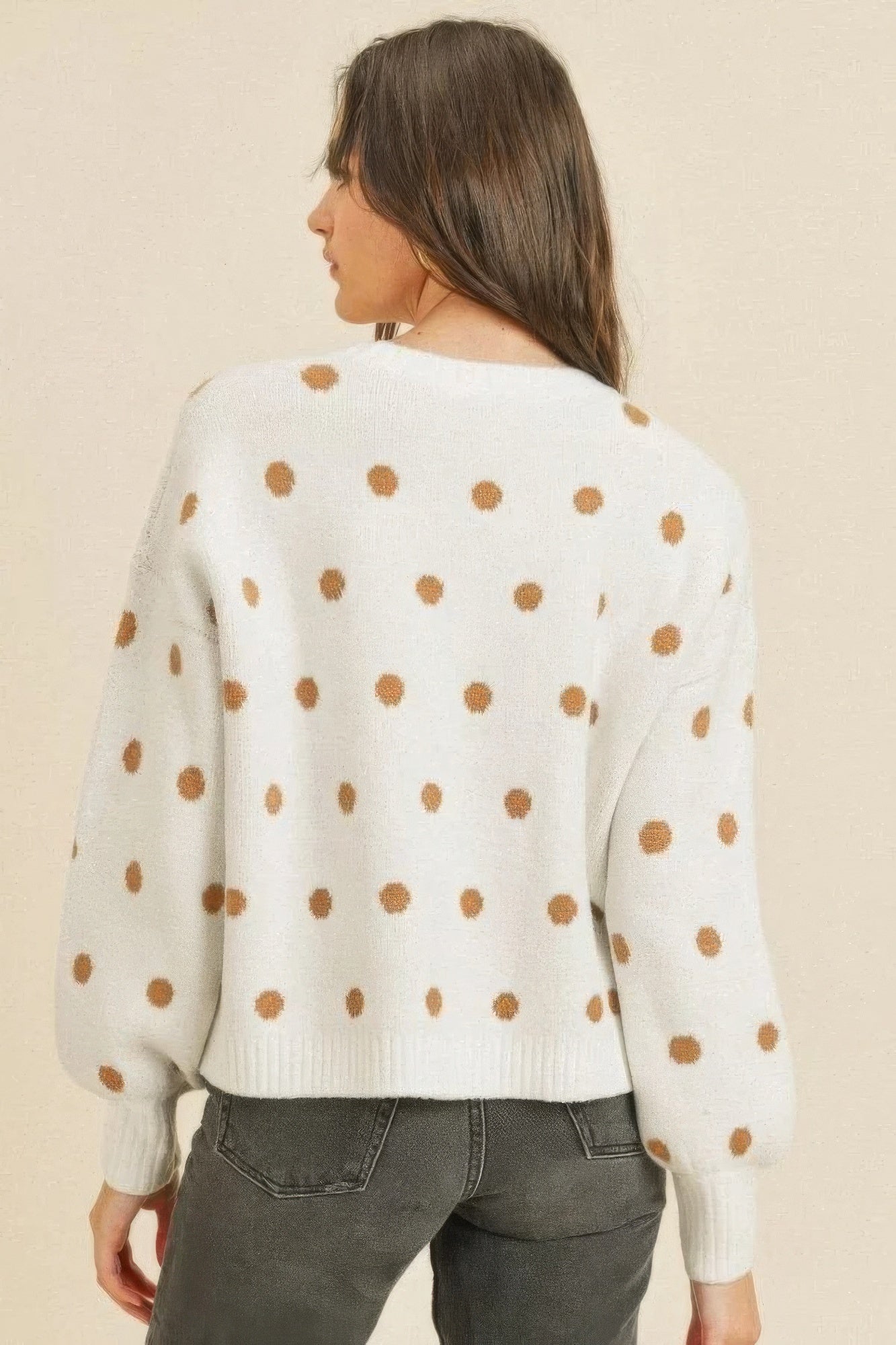 Ivory Multi Polka Dots Long Sleeve Top