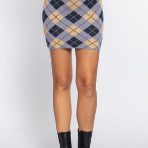 Argyle Jacquard Sweater Mini Skirt