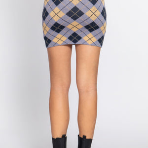 Argyle Jacquard Sweater Mini Skirt